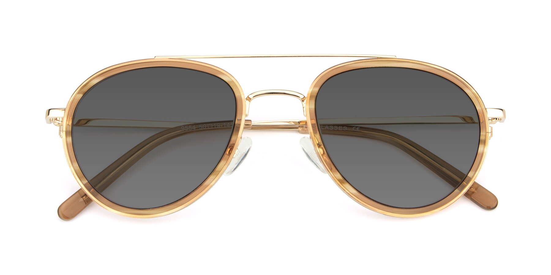 Folded Front of 9554 in Gold-Caramel with Medium Gray Tinted Lenses