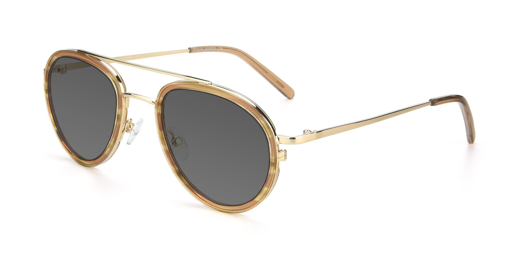Angle of 9554 in Gold-Caramel with Medium Gray Tinted Lenses