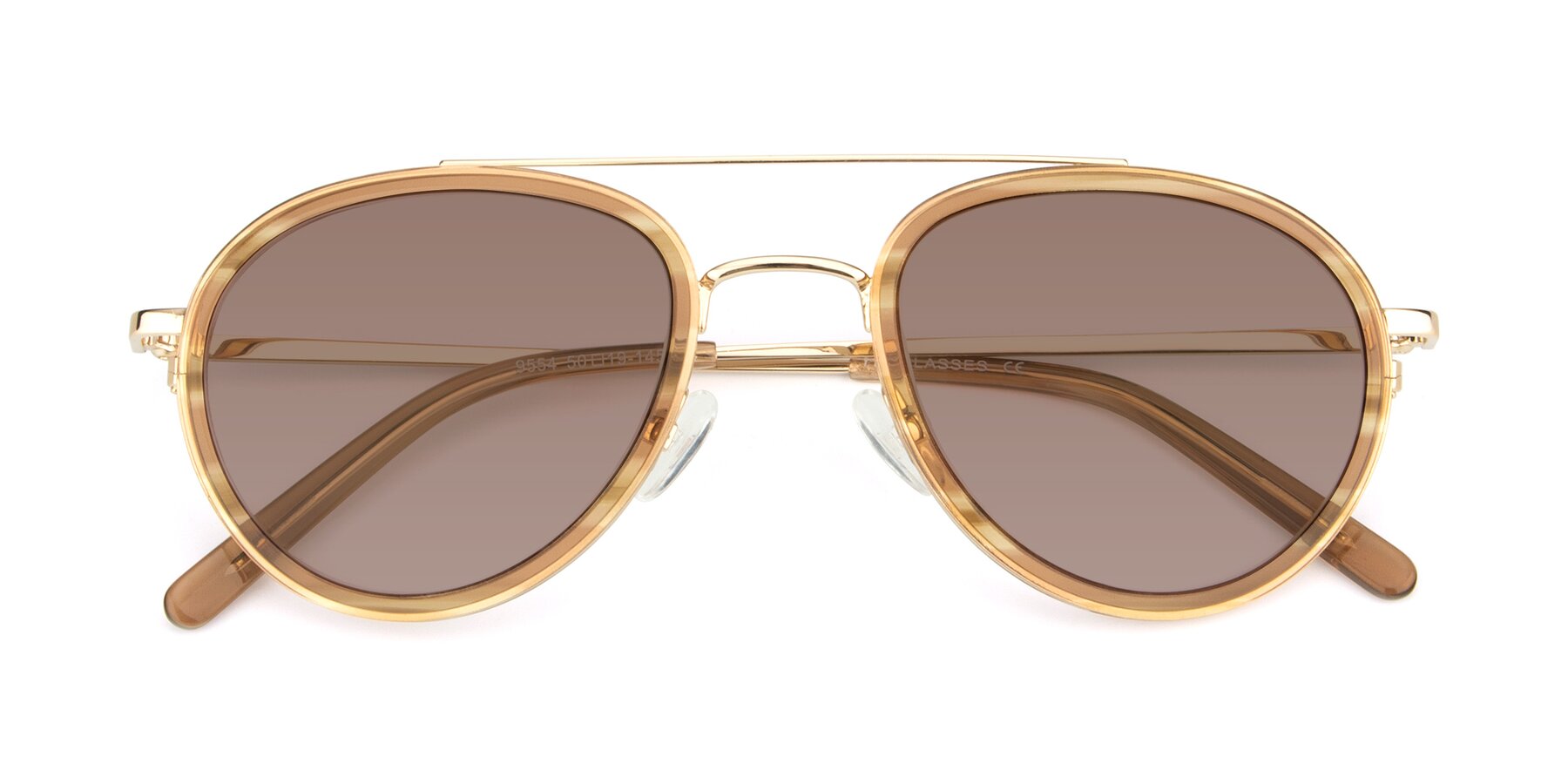 Folded Front of 9554 in Gold-Caramel with Medium Brown Tinted Lenses