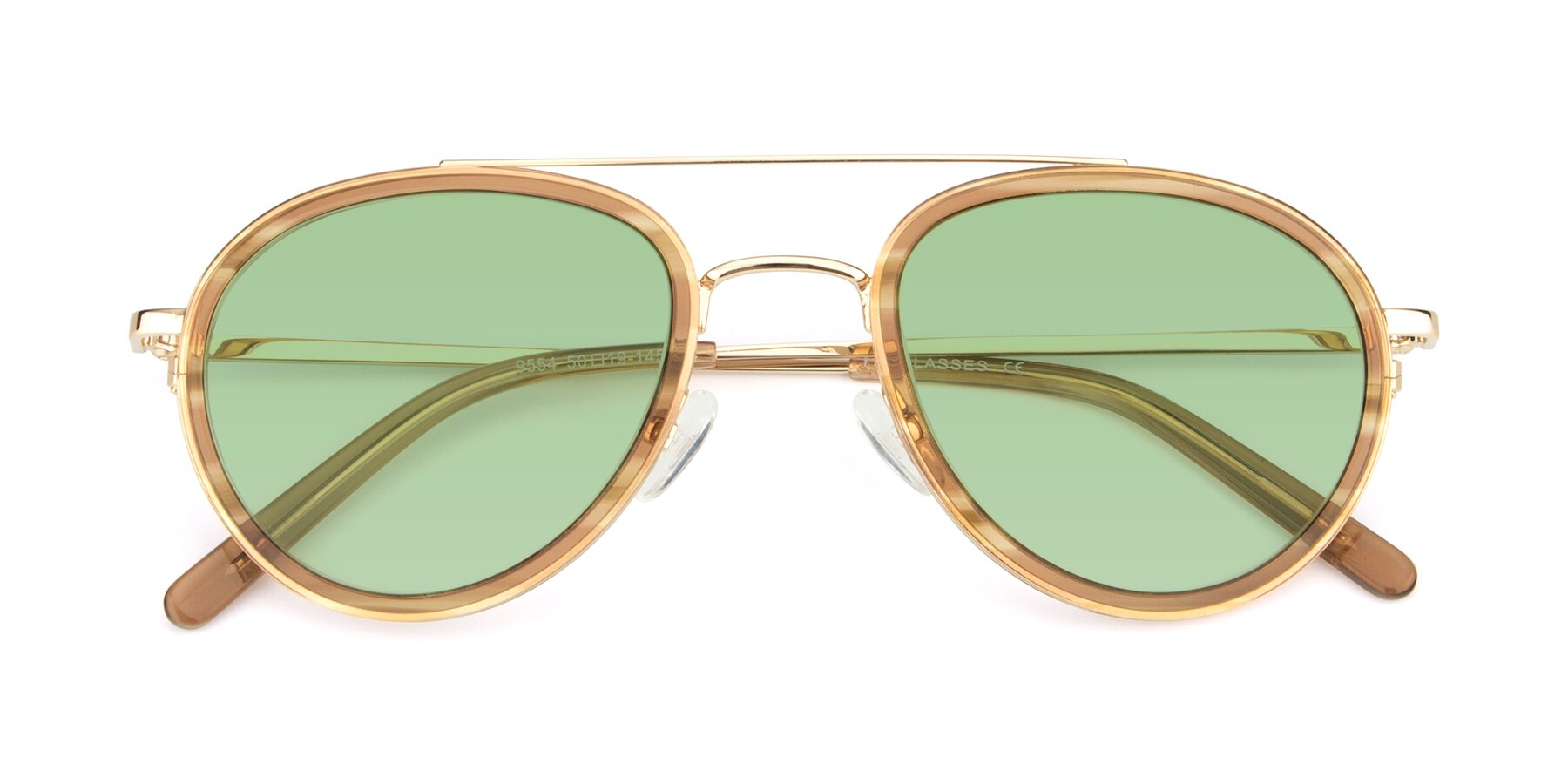 Folded Front of 9554 in Gold-Caramel with Medium Green Tinted Lenses