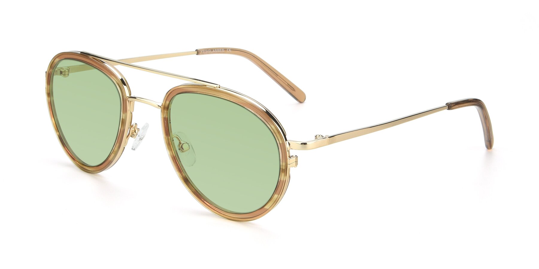 Angle of 9554 in Gold-Caramel with Medium Green Tinted Lenses