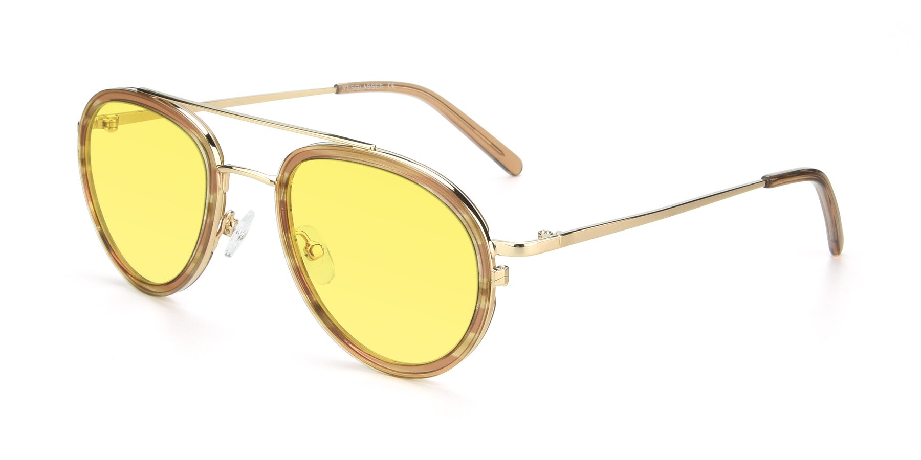 Angle of 9554 in Gold-Caramel with Medium Yellow Tinted Lenses