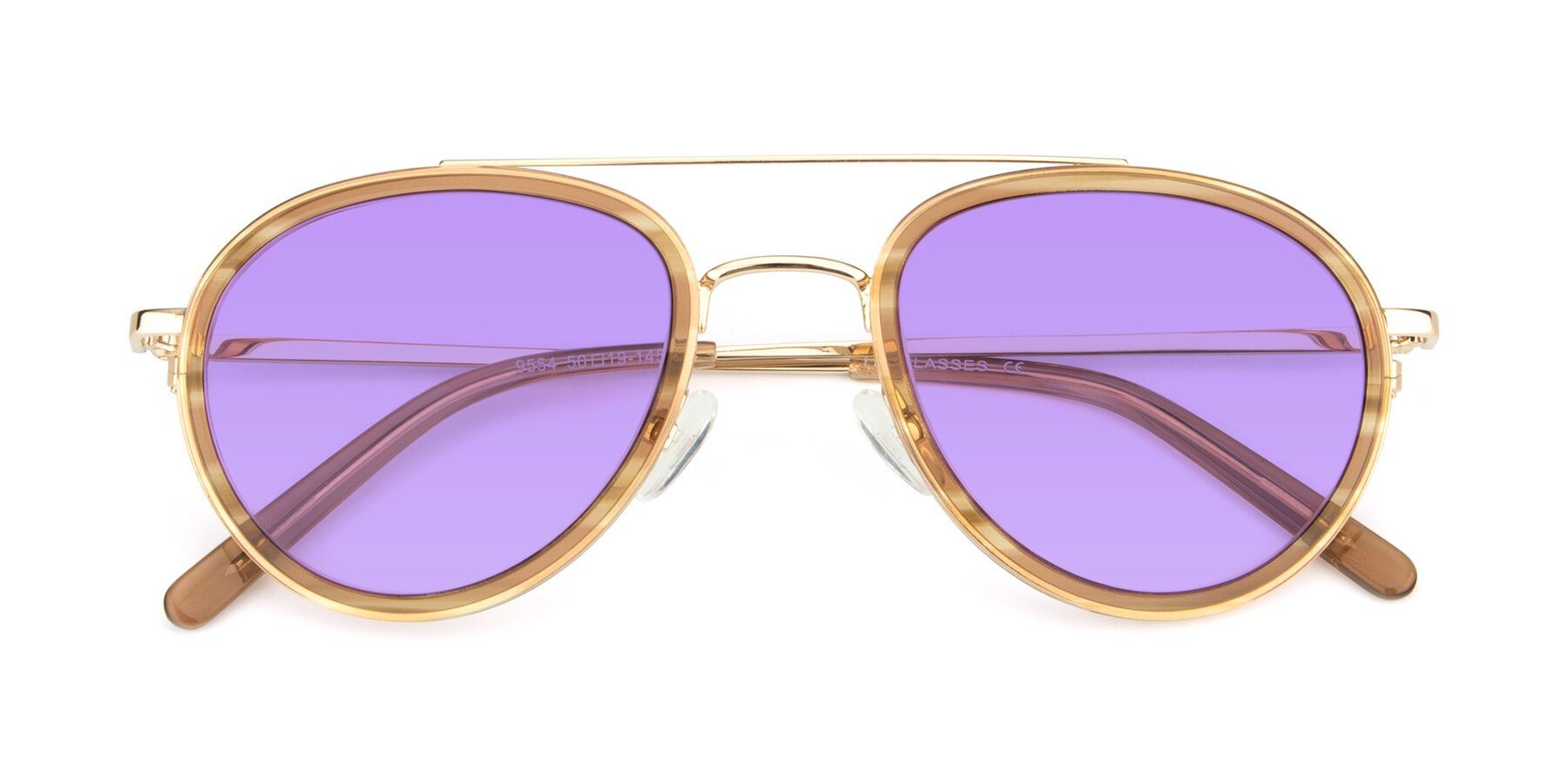 Folded Front of 9554 in Gold-Caramel with Medium Purple Tinted Lenses