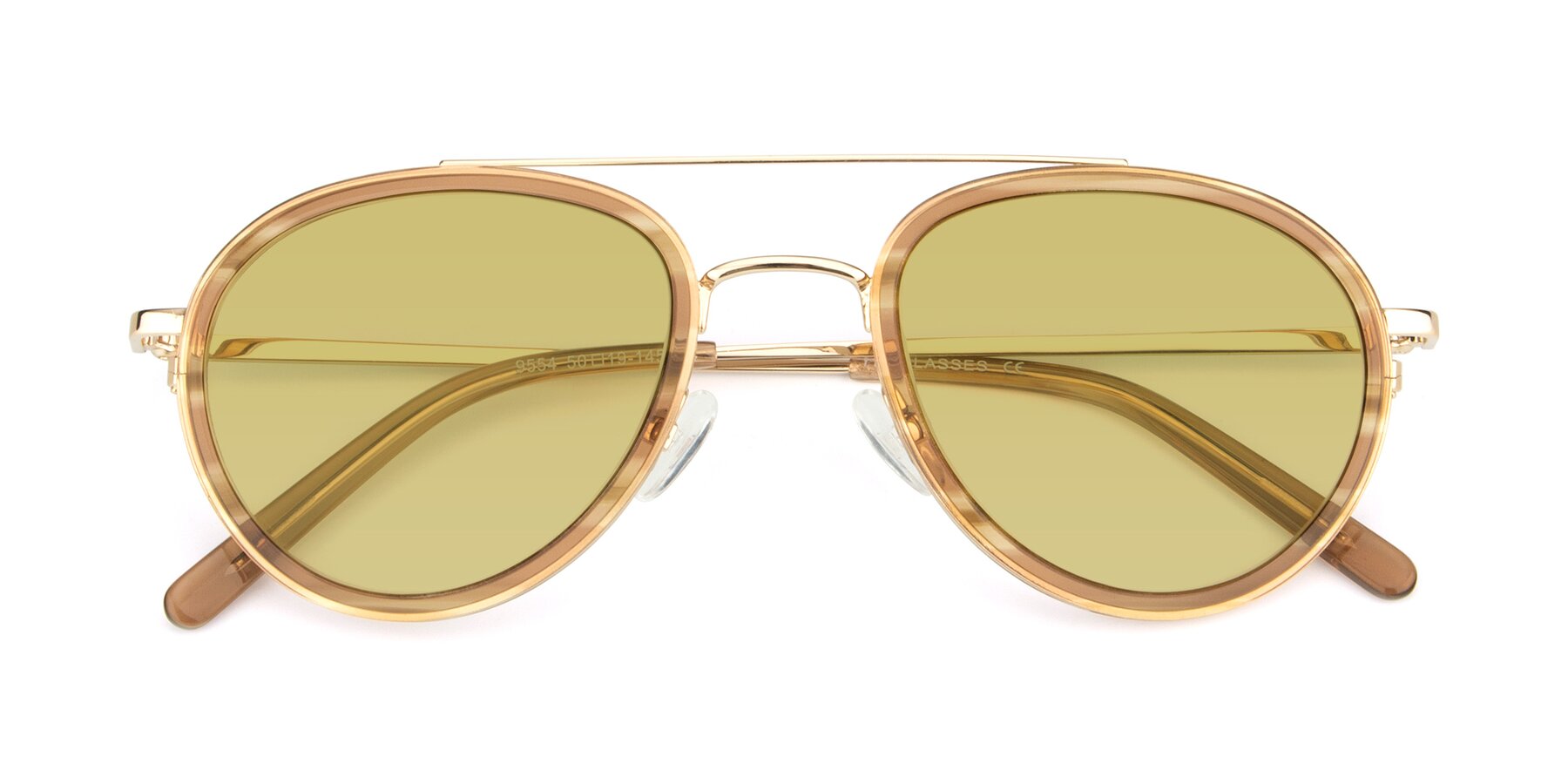 Folded Front of 9554 in Gold-Caramel with Medium Champagne Tinted Lenses