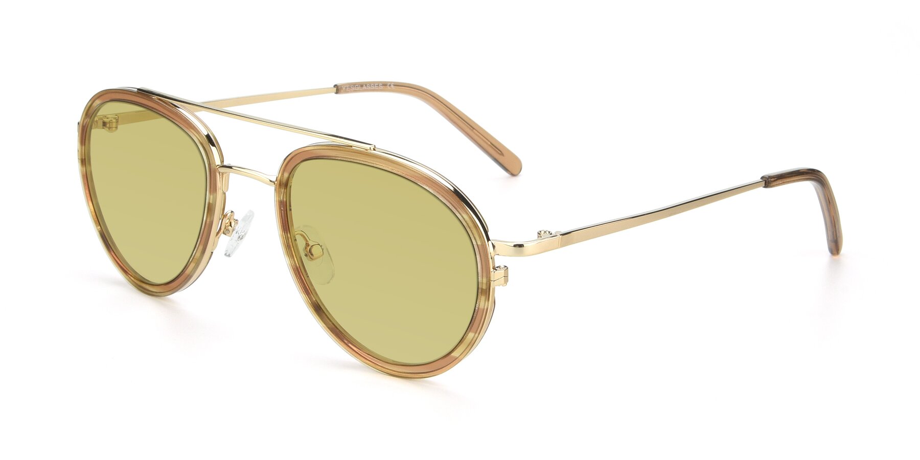Angle of 9554 in Gold-Caramel with Medium Champagne Tinted Lenses