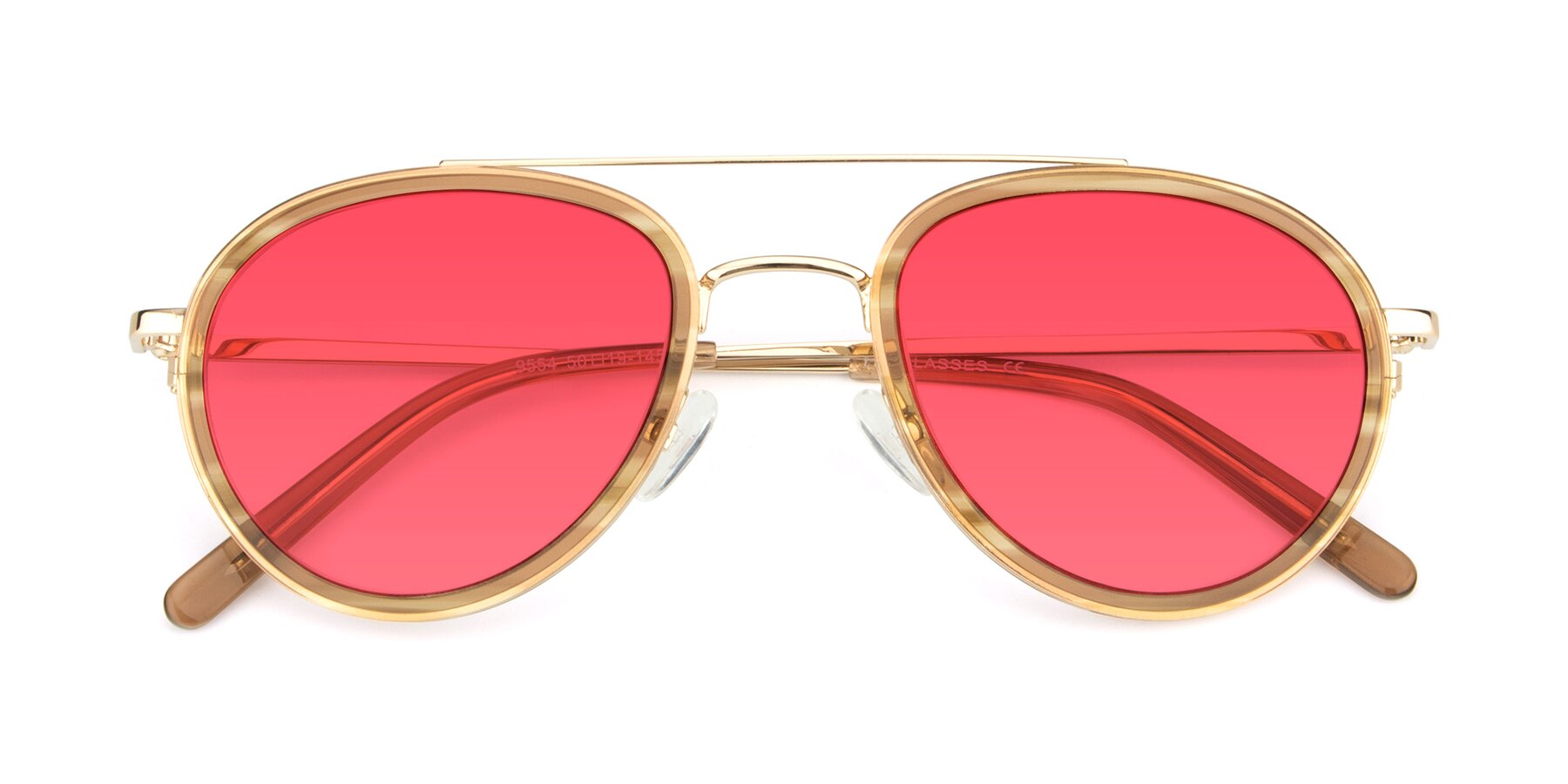 Folded Front of 9554 in Gold-Caramel with Red Tinted Lenses