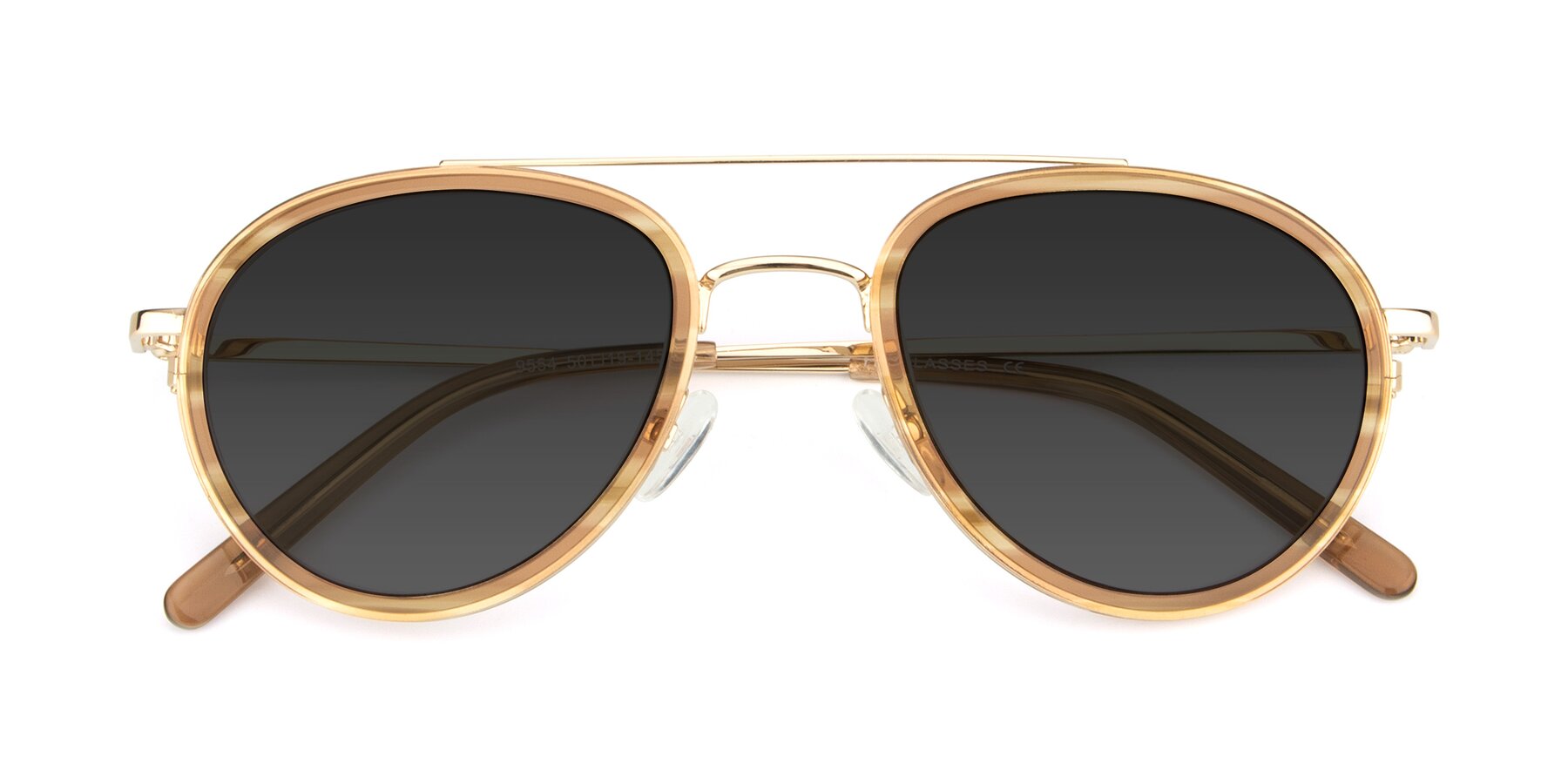 Folded Front of 9554 in Gold-Caramel with Gray Tinted Lenses