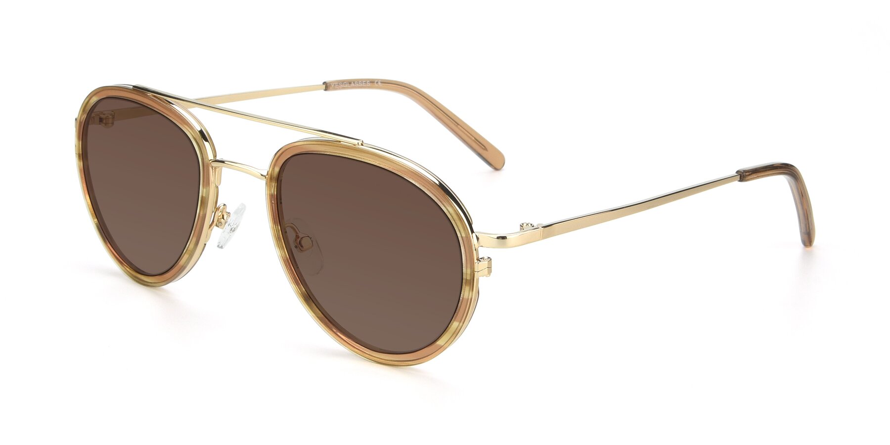 Angle of 9554 in Gold-Caramel with Brown Tinted Lenses