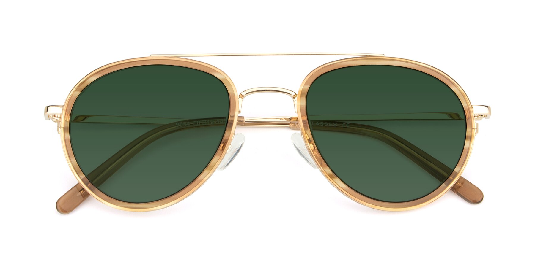 Folded Front of 9554 in Gold-Caramel with Green Tinted Lenses
