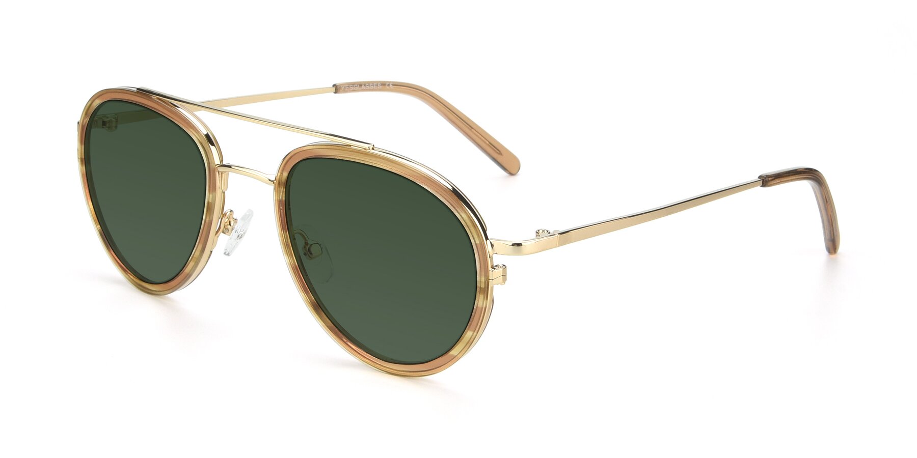 Angle of 9554 in Gold-Caramel with Green Tinted Lenses