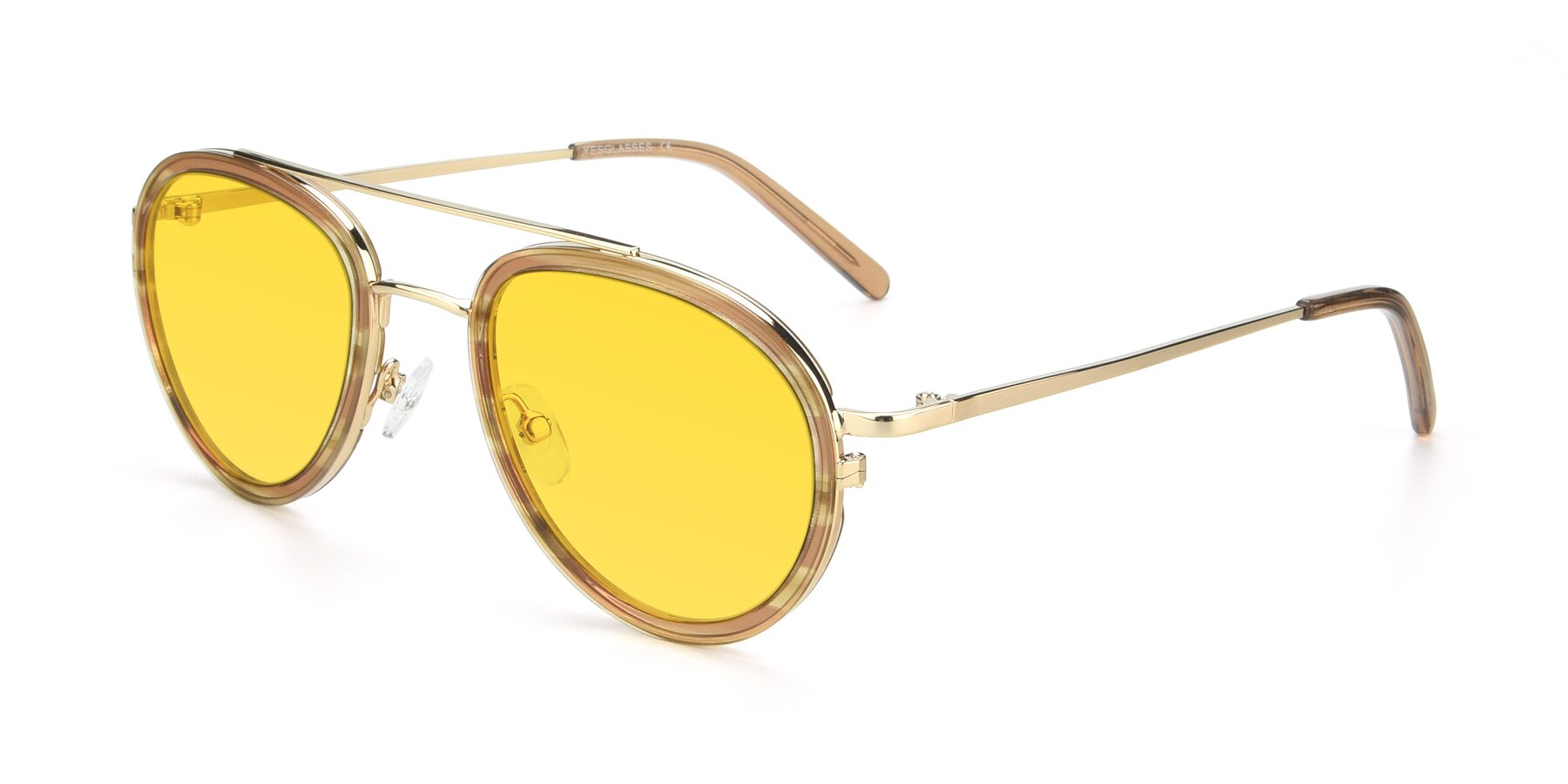 Angle of 9554 in Gold-Caramel with Yellow Tinted Lenses