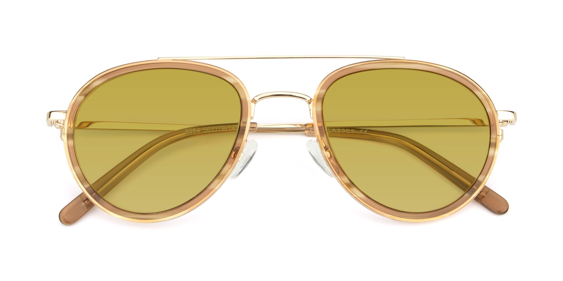 Folded Front of 9554 in Gold-Caramel with Champagne Tinted Lenses