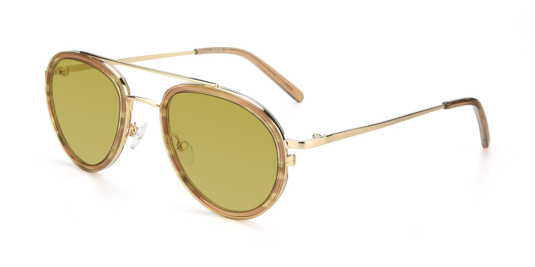 Angle of 9554 in Gold-Caramel with Champagne Tinted Lenses