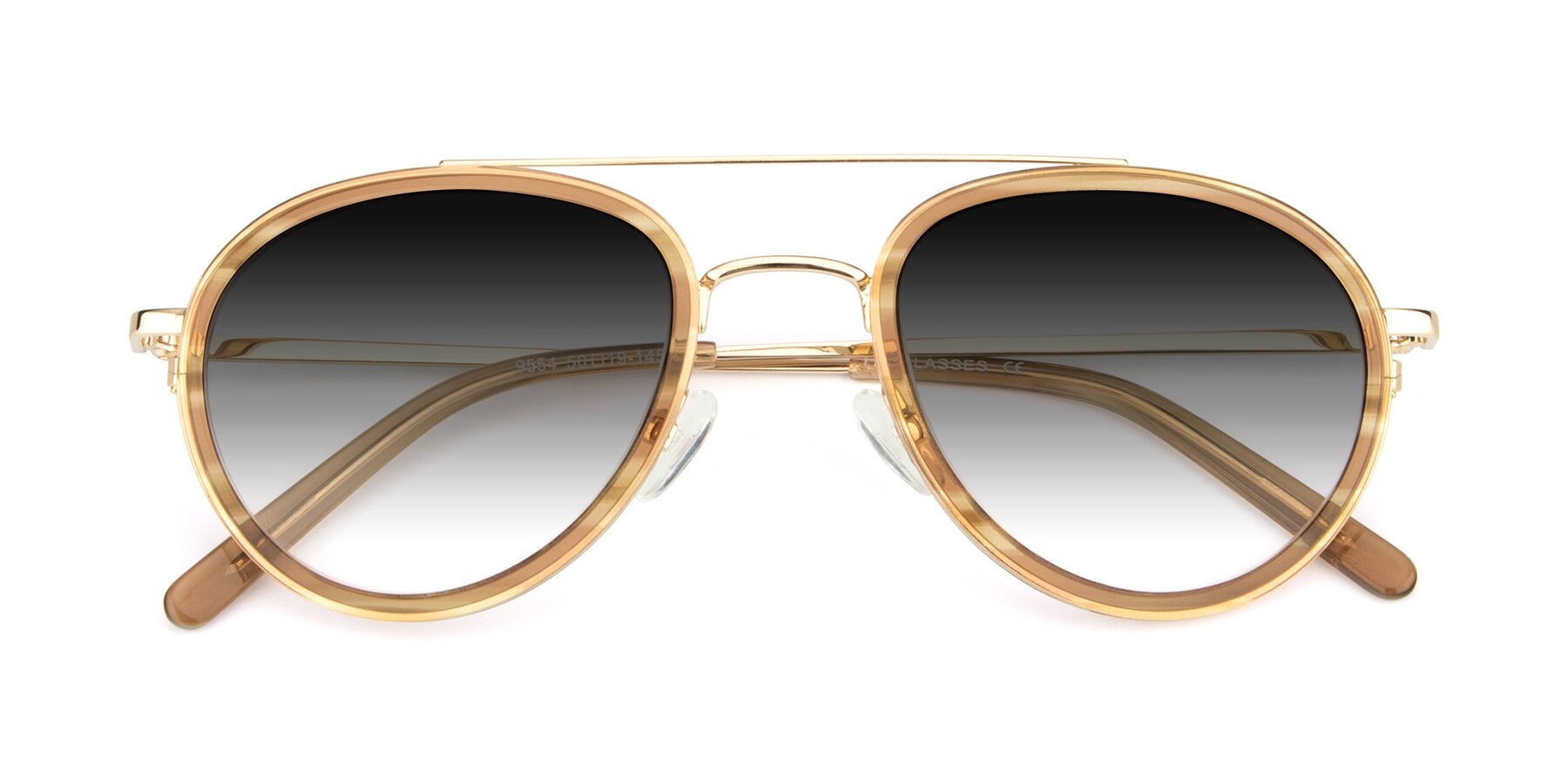 Folded Front of 9554 in Gold-Caramel with Gray Gradient Lenses