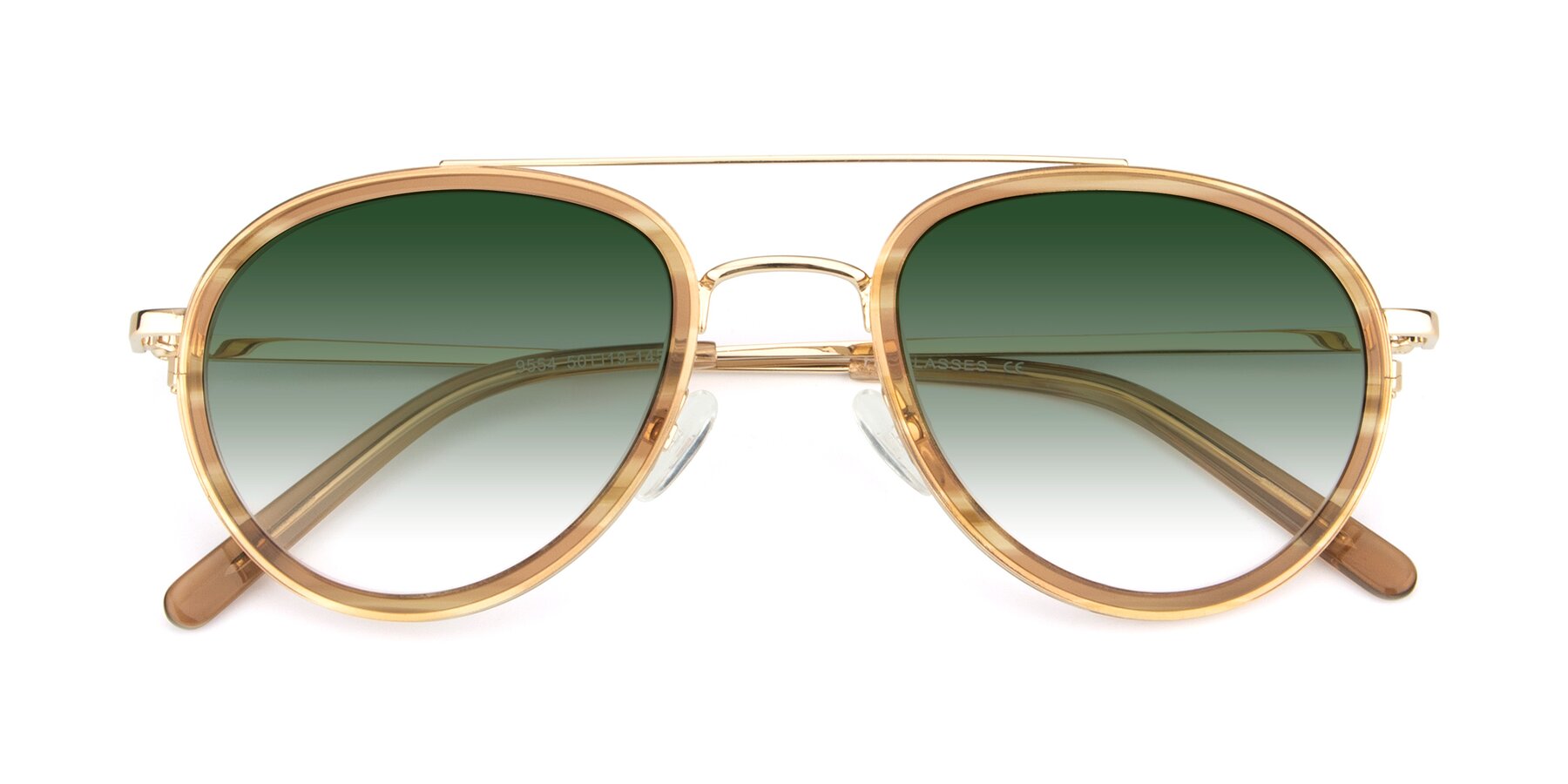 Folded Front of 9554 in Gold-Caramel with Green Gradient Lenses