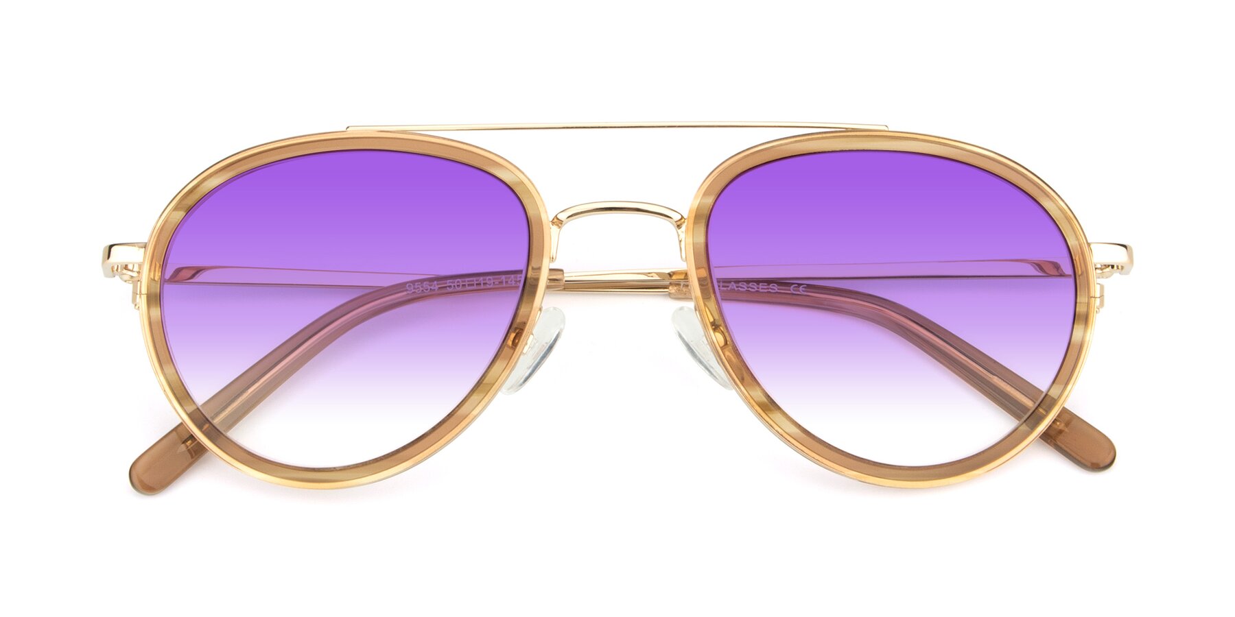 Folded Front of 9554 in Gold-Caramel with Purple Gradient Lenses