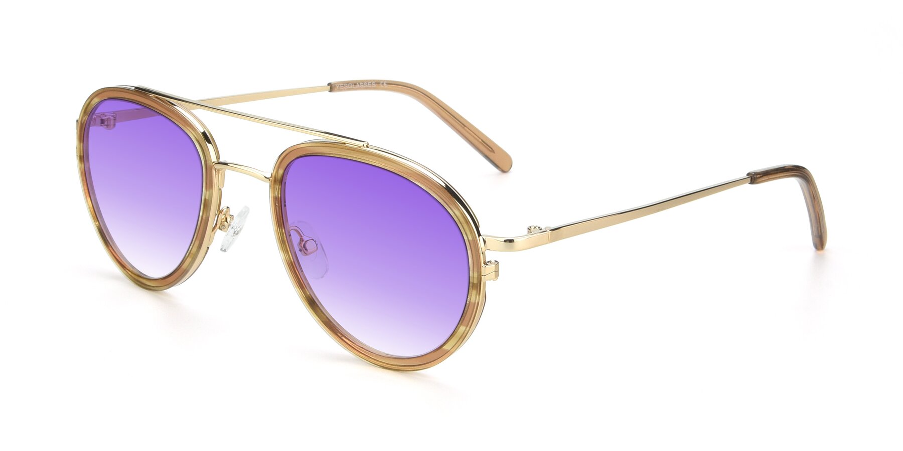 Angle of 9554 in Gold-Caramel with Purple Gradient Lenses