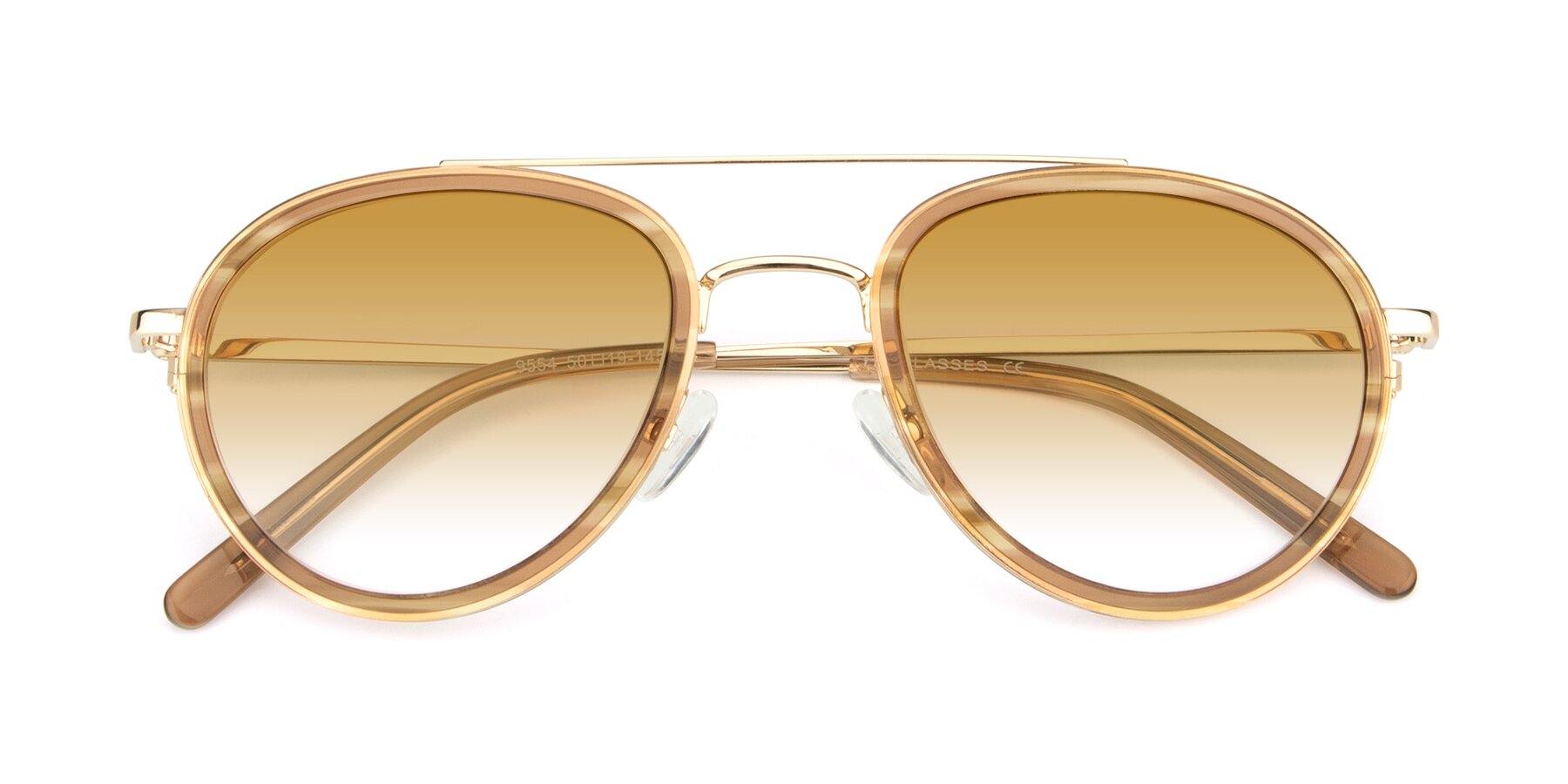 Folded Front of 9554 in Gold-Caramel with Champagne Gradient Lenses