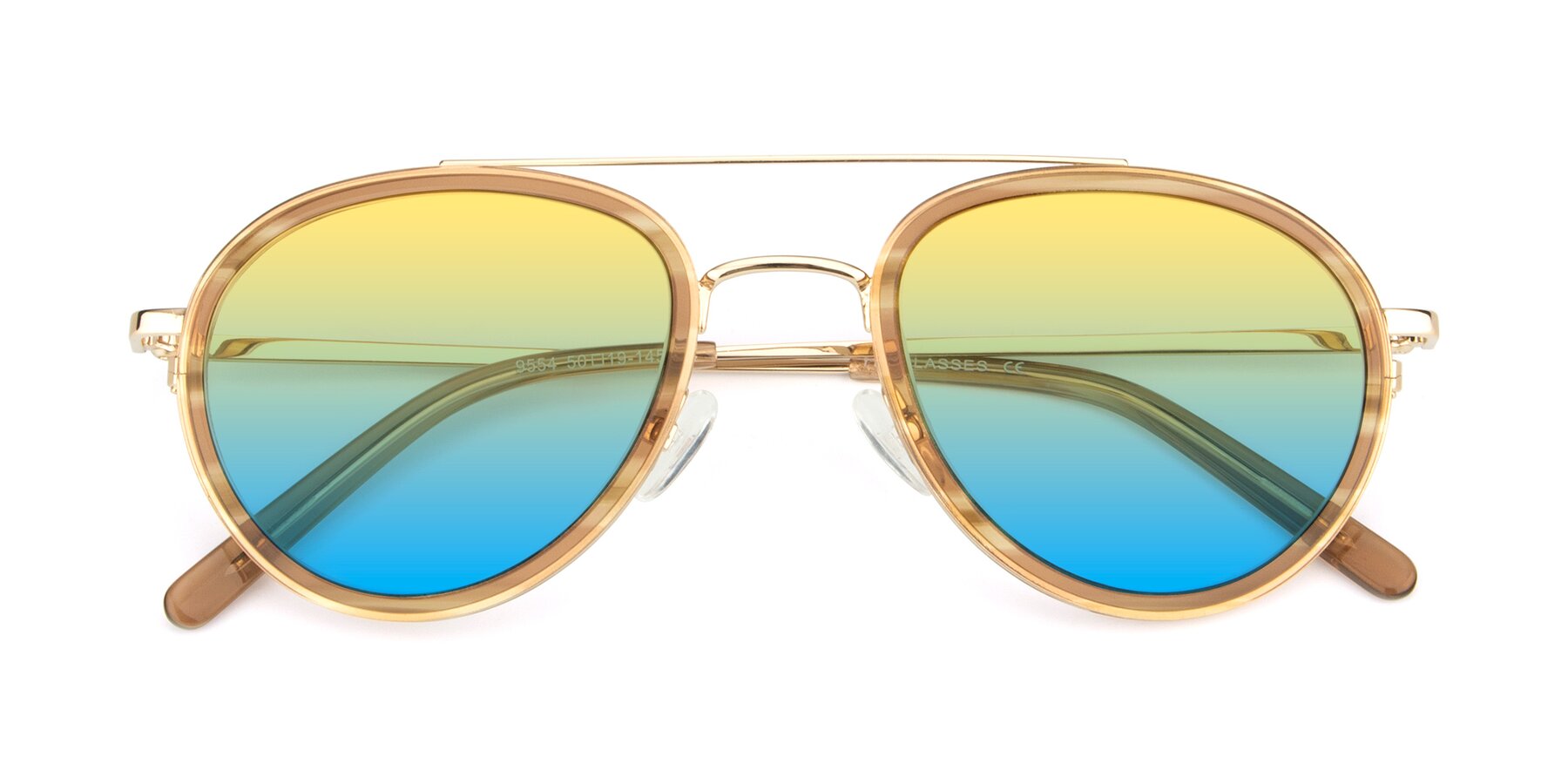 Folded Front of 9554 in Gold-Caramel with Yellow / Blue Gradient Lenses