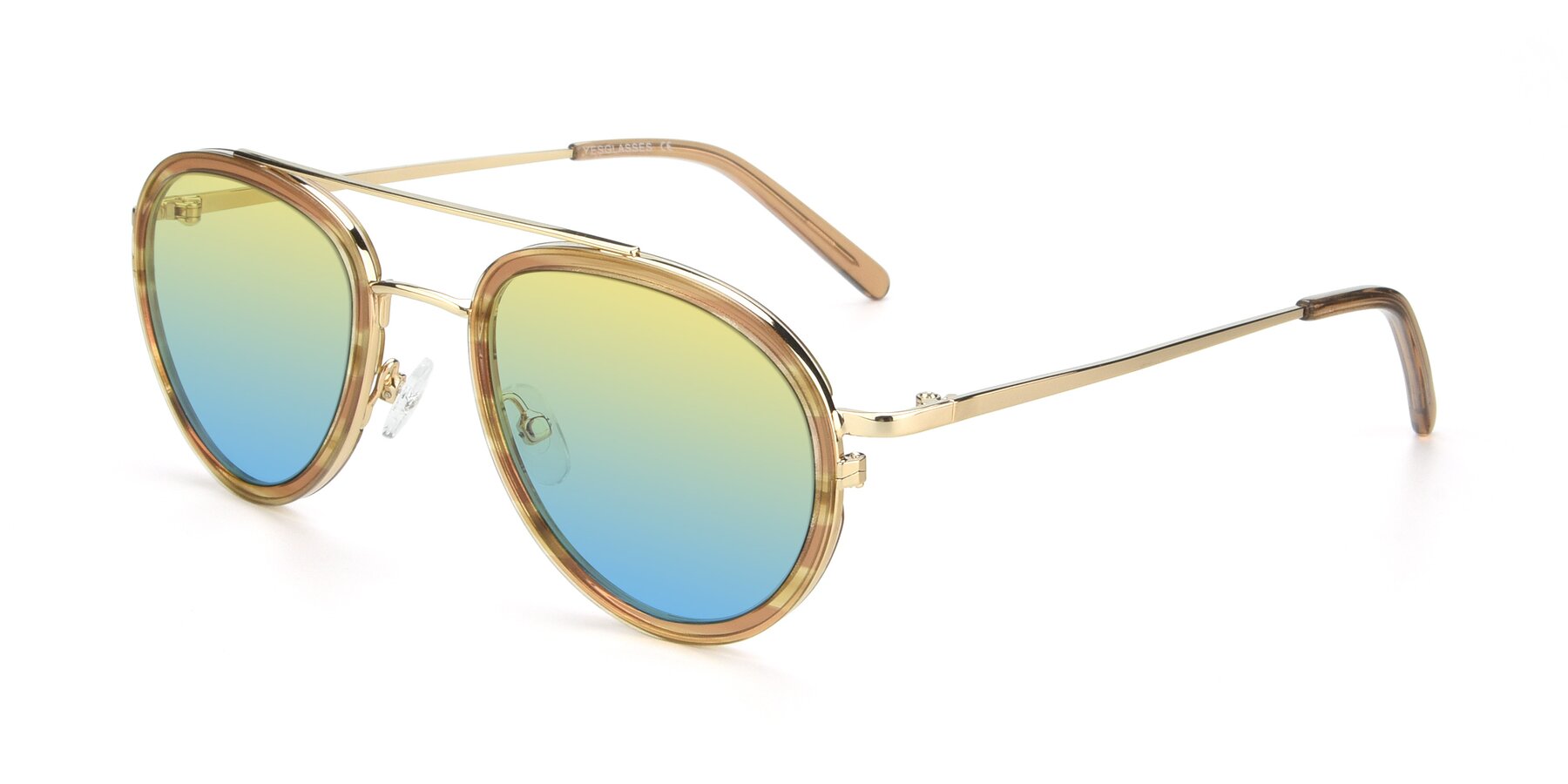 Angle of 9554 in Gold-Caramel with Yellow / Blue Gradient Lenses