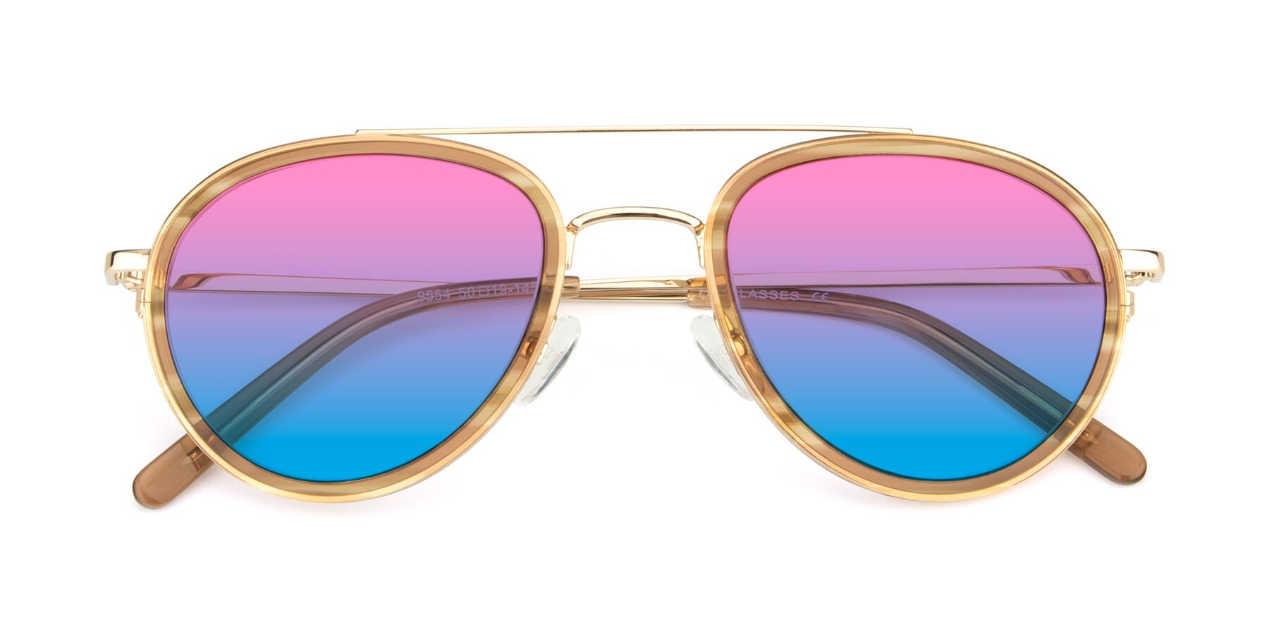 Folded Front of 9554 in Gold-Caramel with Pink / Blue Gradient Lenses