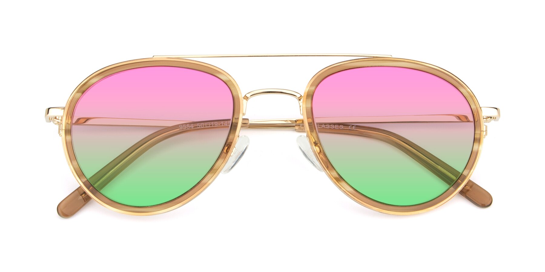 Folded Front of 9554 in Gold-Caramel with Pink / Green Gradient Lenses
