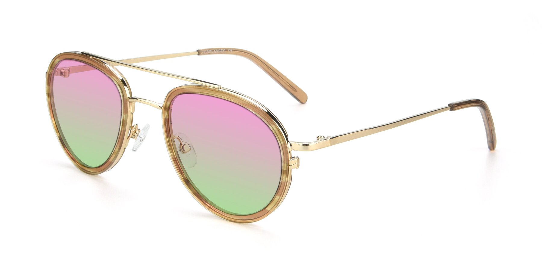 Angle of 9554 in Gold-Caramel with Pink / Green Gradient Lenses