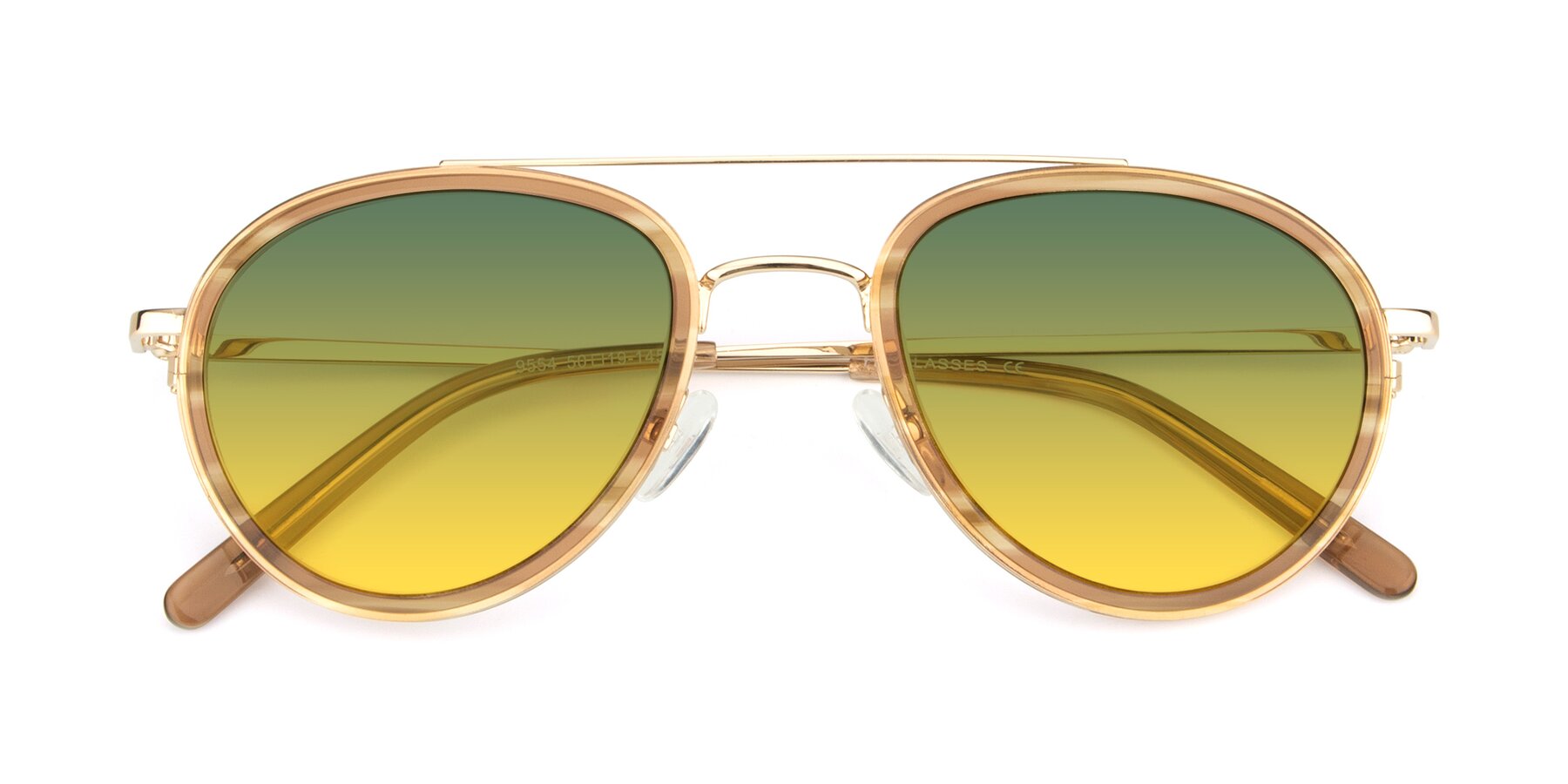 Folded Front of 9554 in Gold-Caramel with Green / Yellow Gradient Lenses