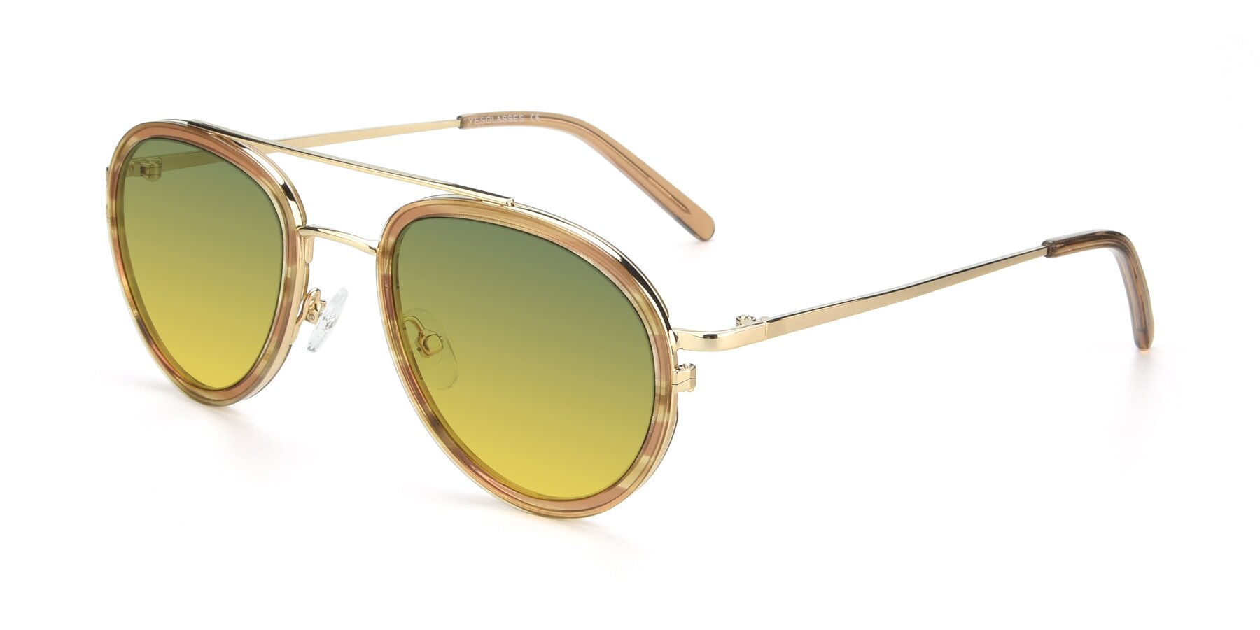 Angle of 9554 in Gold-Caramel with Green / Yellow Gradient Lenses