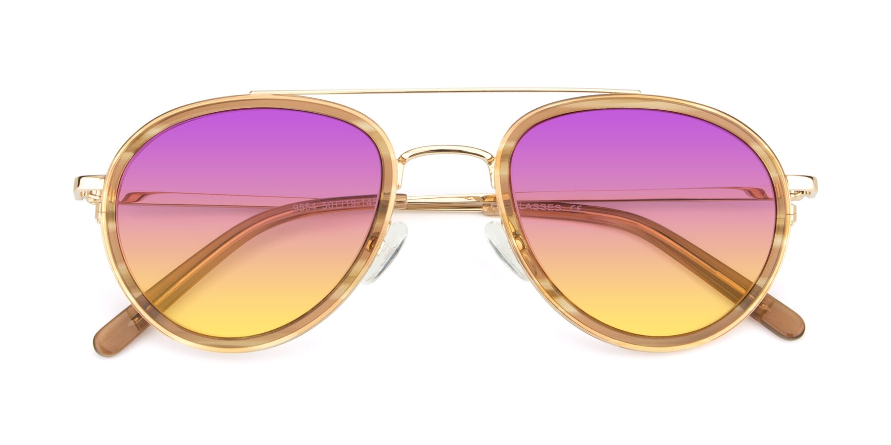 Folded Front of 9554 in Gold-Caramel with Purple / Yellow Gradient Lenses