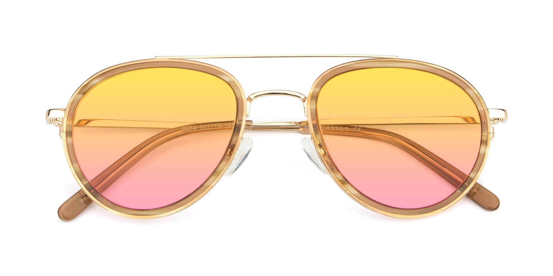 Folded Front of 9554 in Gold-Caramel with Yellow / Pink Gradient Lenses