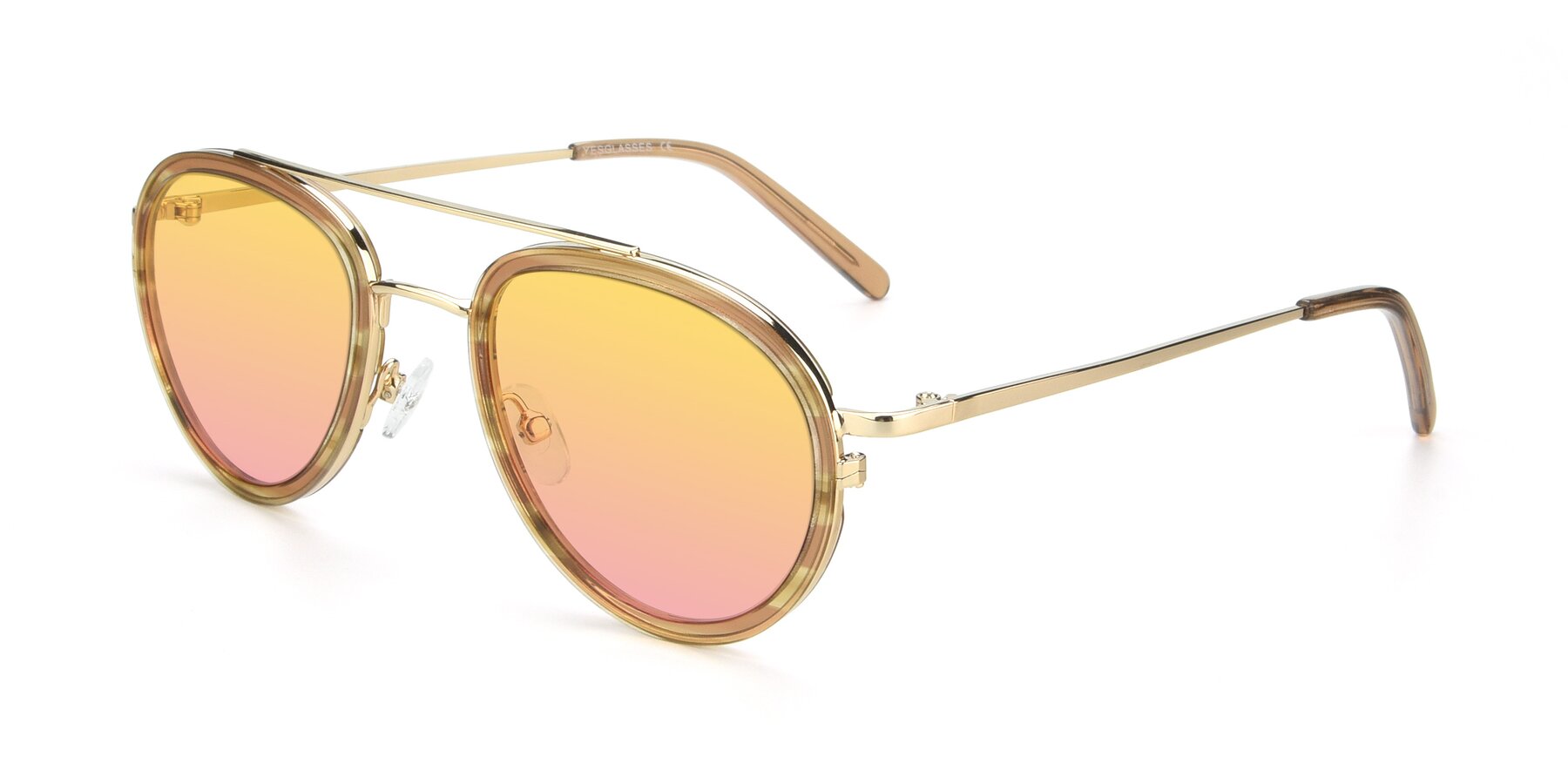 Angle of 9554 in Gold-Caramel with Yellow / Pink Gradient Lenses