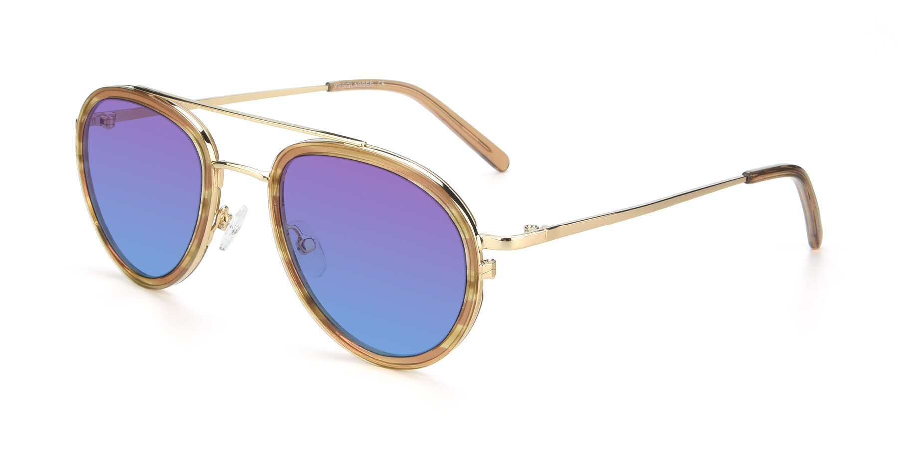 Angle of 9554 in Gold-Caramel with Purple / Blue Gradient Lenses