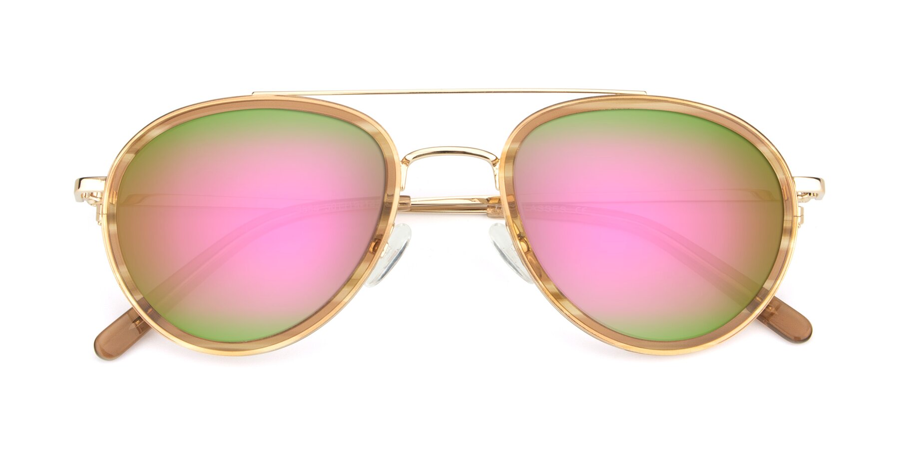 Folded Front of 9554 in Gold-Caramel with Pink Mirrored Lenses