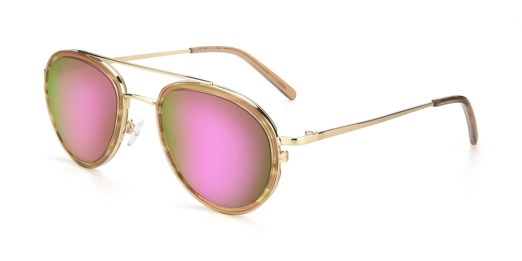 Angle of 9554 in Gold-Caramel with Pink Mirrored Lenses