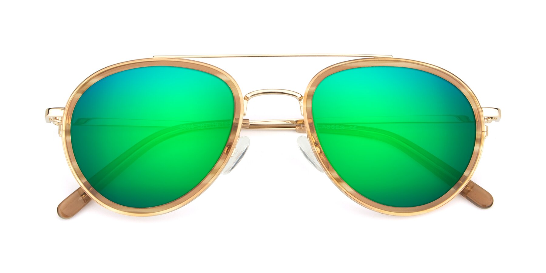 Folded Front of 9554 in Gold-Caramel with Green Mirrored Lenses