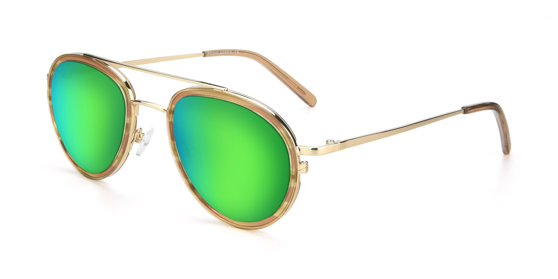 Angle of 9554 in Gold-Caramel with Green Mirrored Lenses