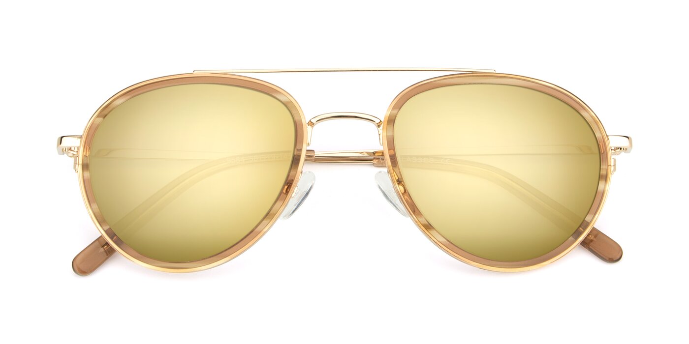 9554 - Gold / Caramel Flash Mirrored Sunglasses