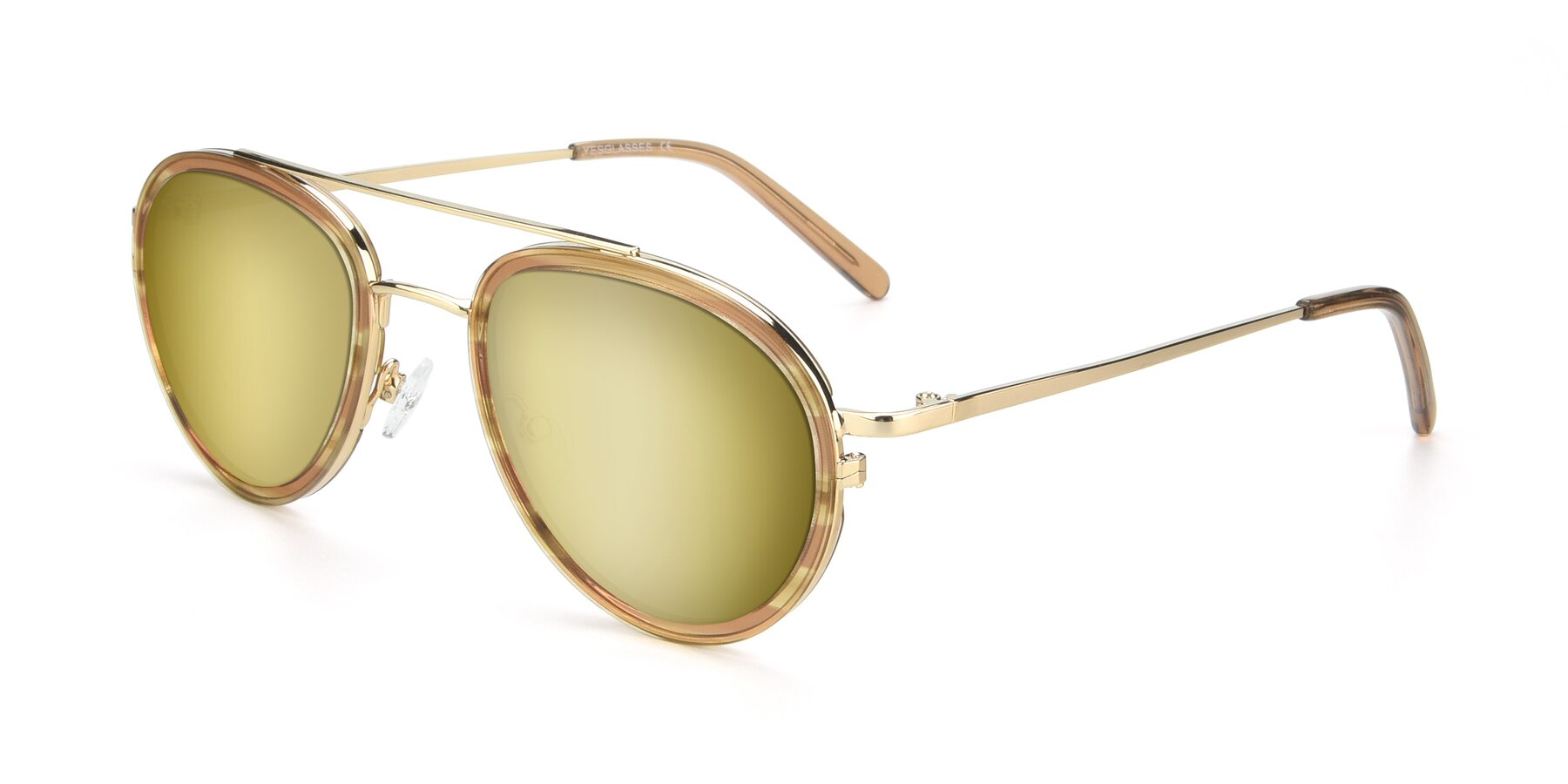 Angle of 9554 in Gold-Caramel with Gold Mirrored Lenses