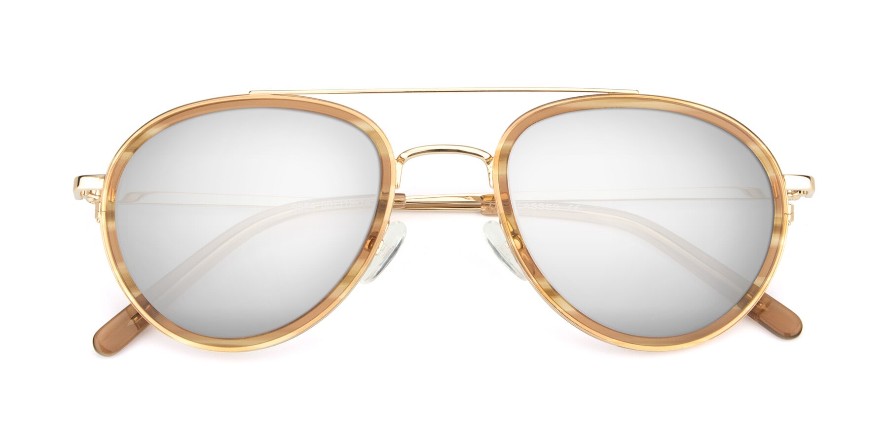 Folded Front of 9554 in Gold-Caramel with Silver Mirrored Lenses