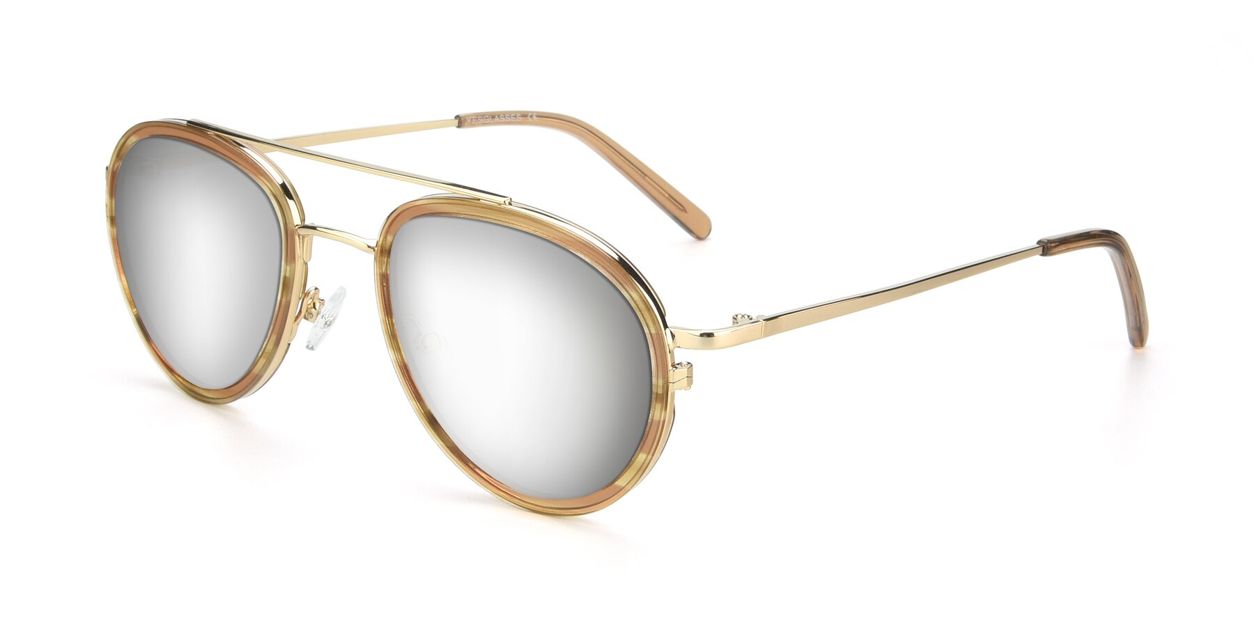 Angle of 9554 in Gold-Caramel with Silver Mirrored Lenses