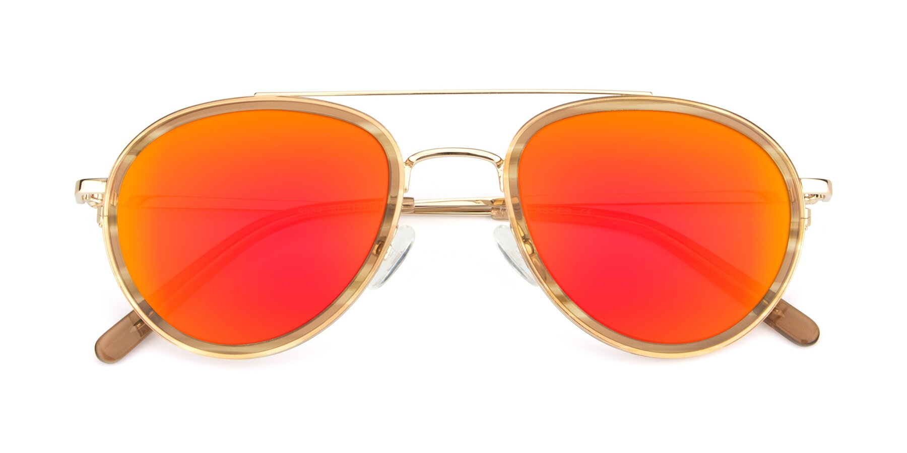 Folded Front of 9554 in Gold-Caramel with Red Gold Mirrored Lenses