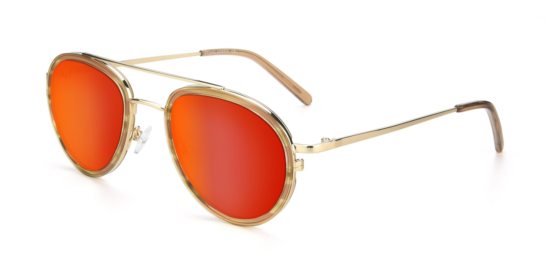 Angle of 9554 in Gold-Caramel with Red Gold Mirrored Lenses