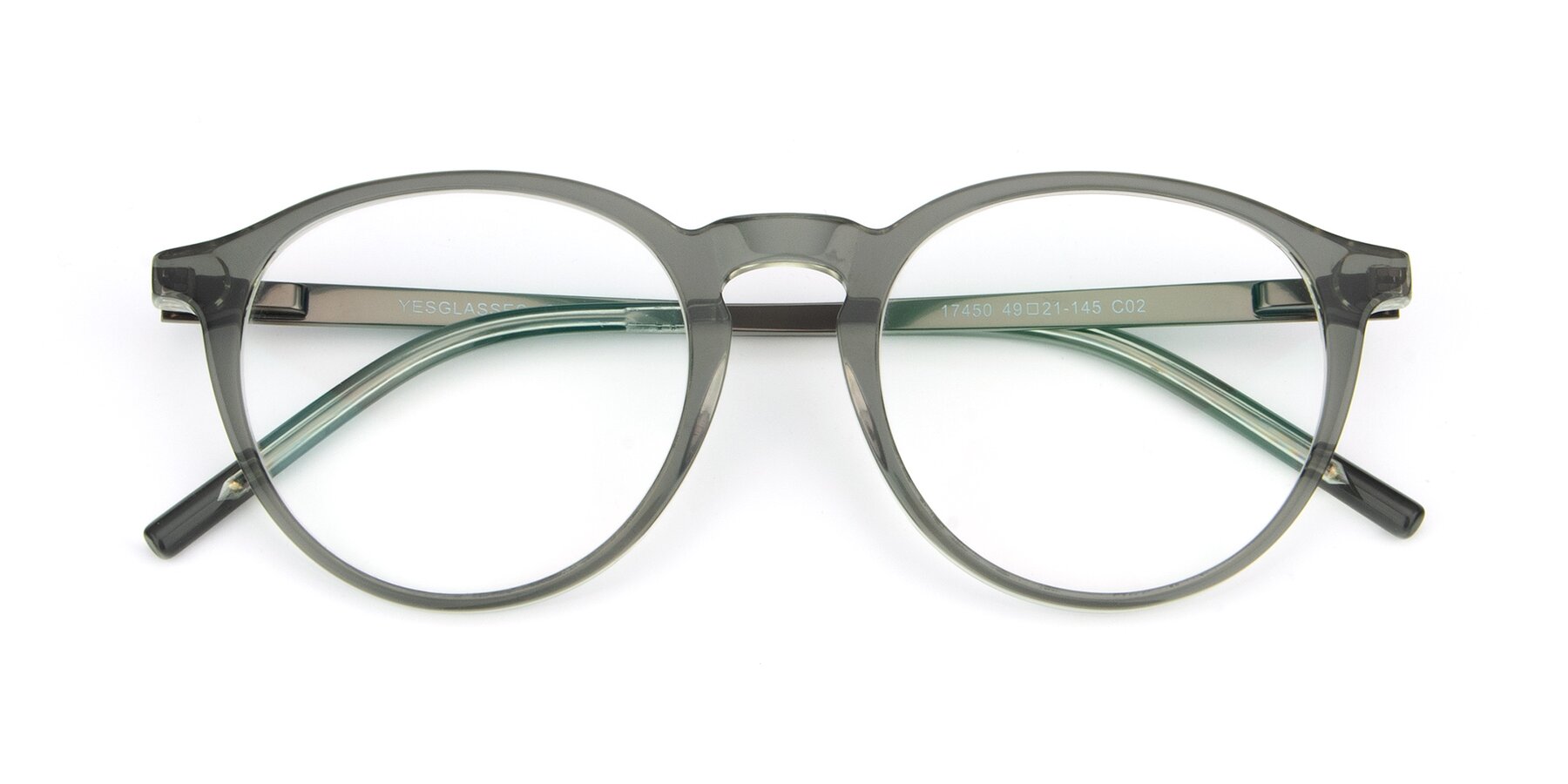 View of 17450 in Greenish Grey with Clear Reading Eyeglass Lenses