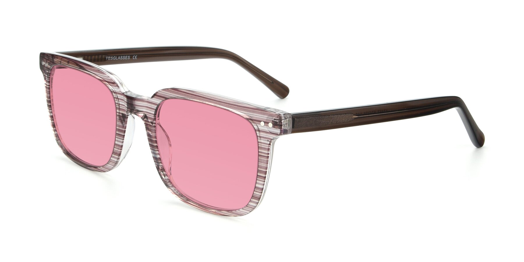 Angle of 17457 in Stripe Brown with Pink Tinted Lenses