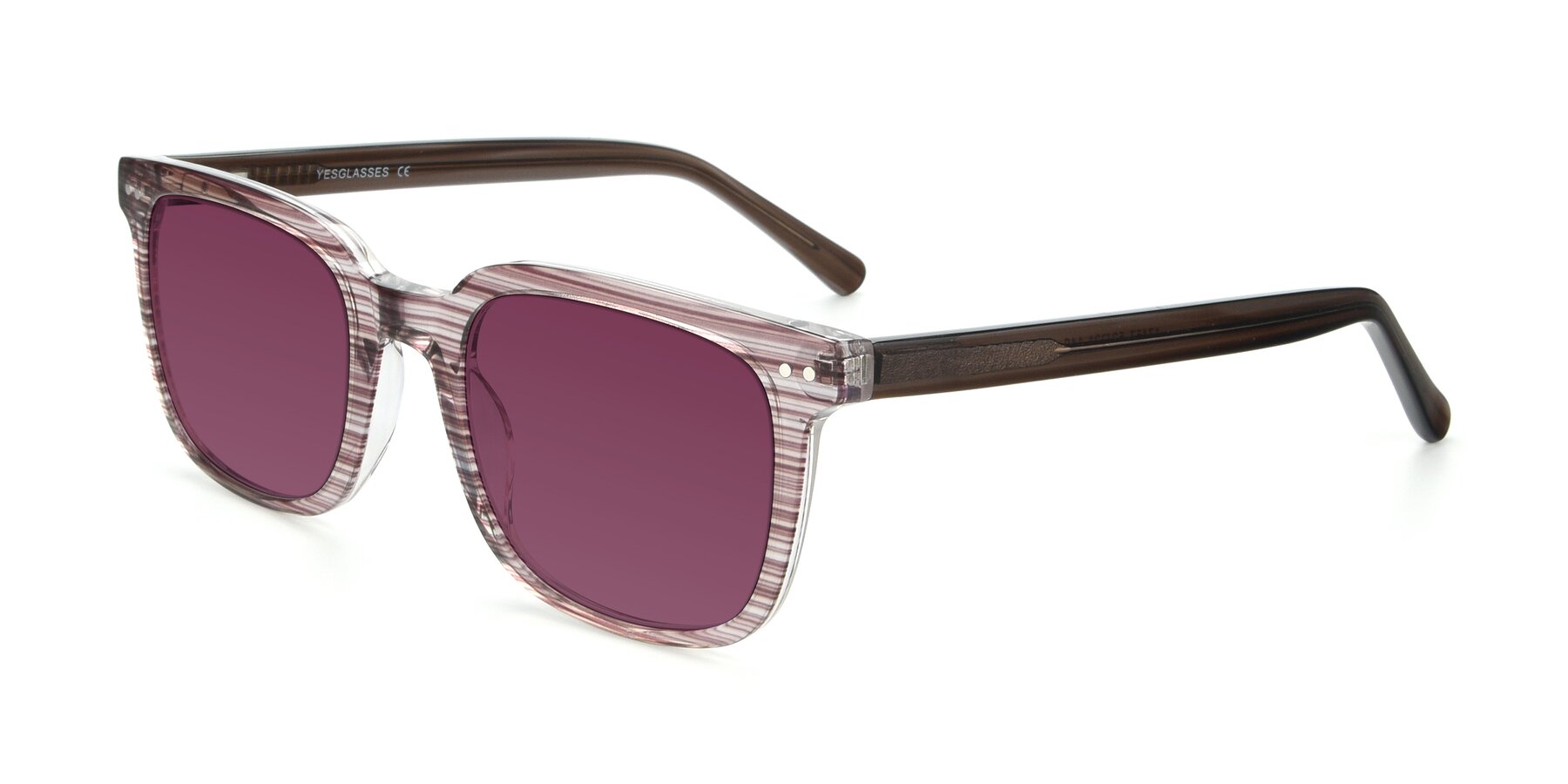 Angle of 17457 in Stripe Brown with Wine Tinted Lenses