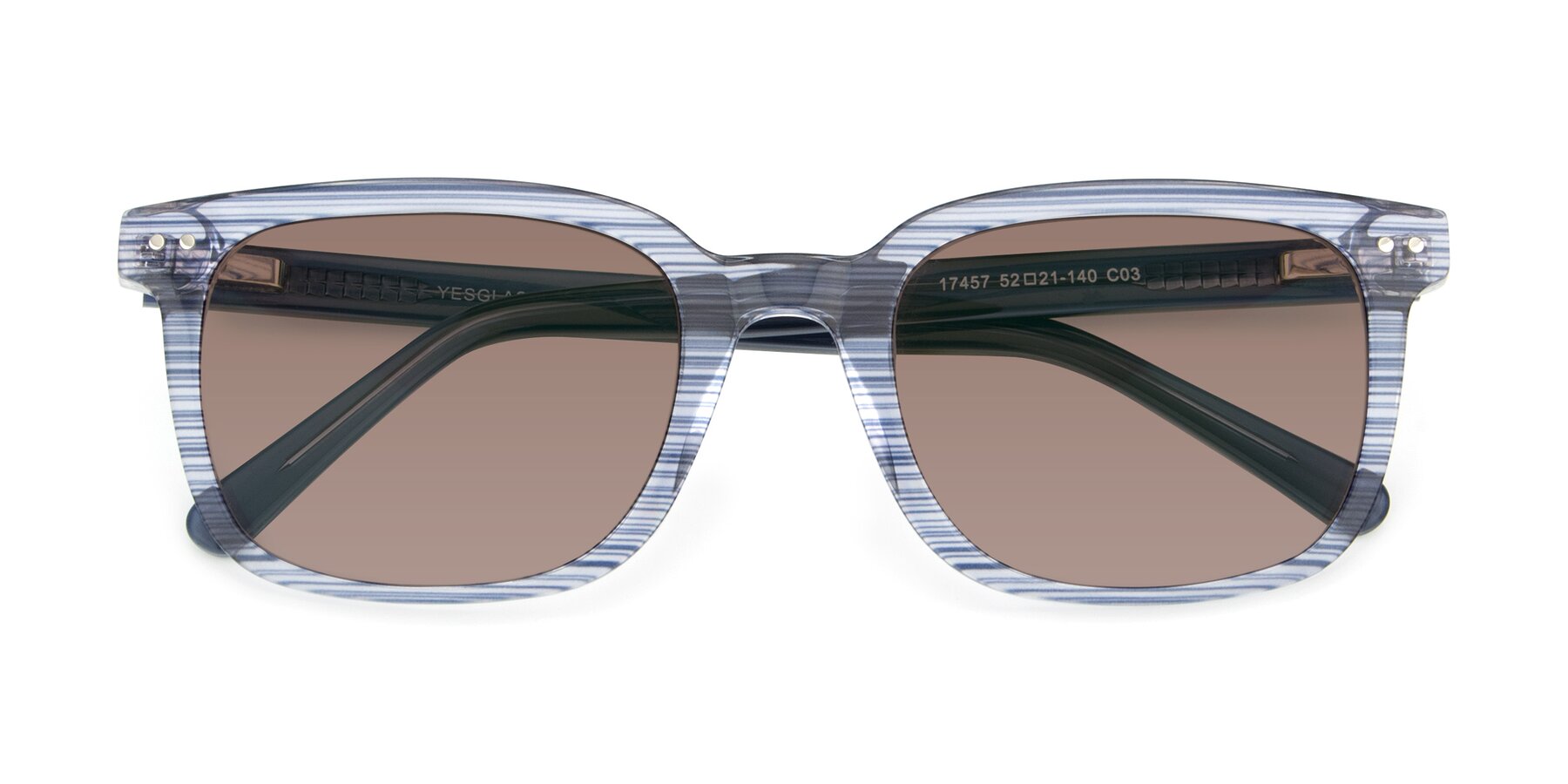 Folded Front of 17457 in Stripe Blue with Medium Brown Tinted Lenses