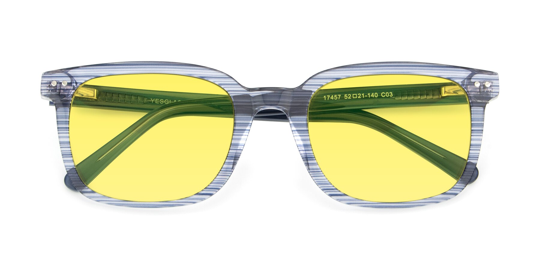 Folded Front of 17457 in Stripe Blue with Medium Yellow Tinted Lenses