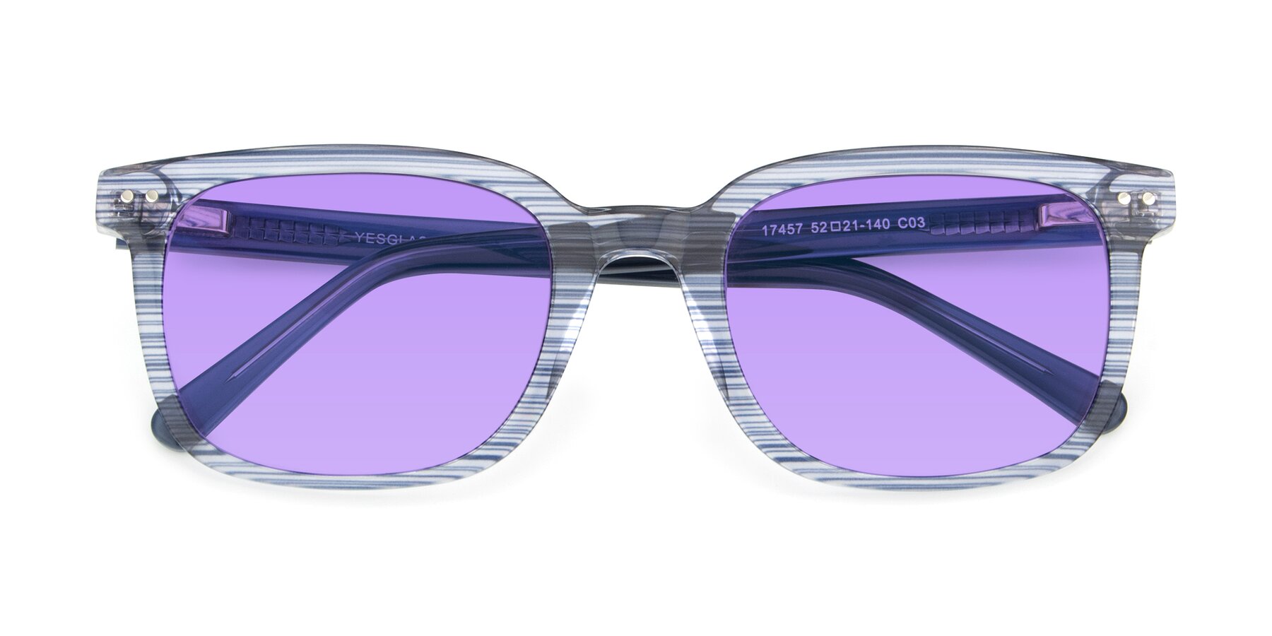Folded Front of 17457 in Stripe Blue with Medium Purple Tinted Lenses