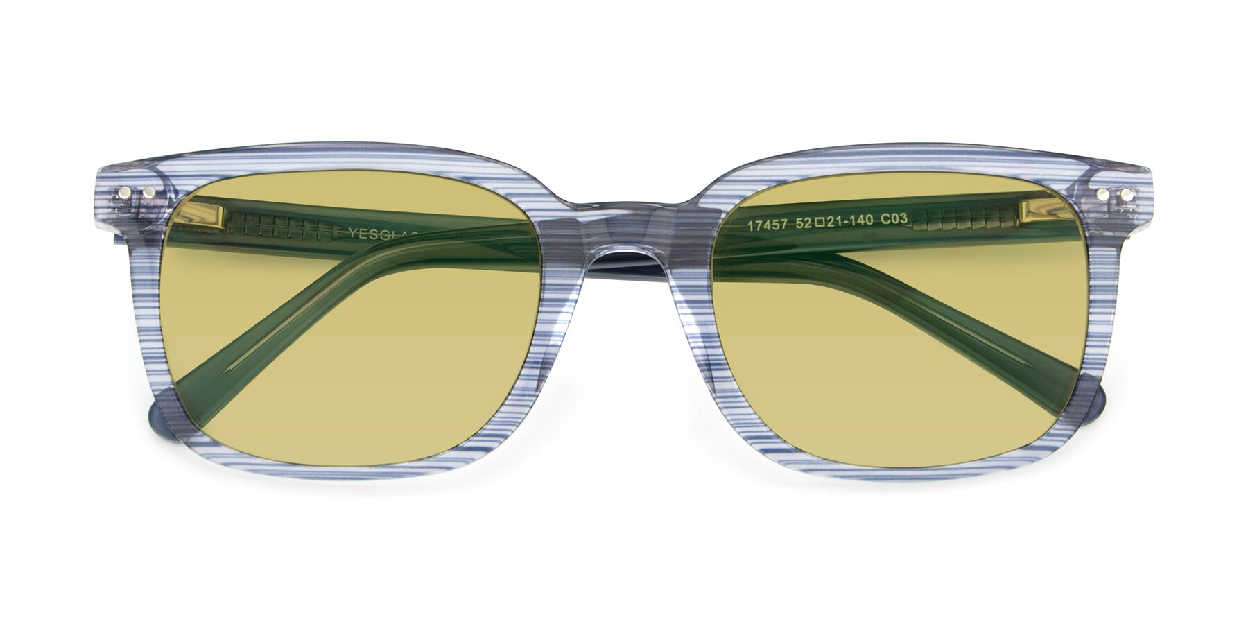 Folded Front of 17457 in Stripe Blue with Medium Champagne Tinted Lenses